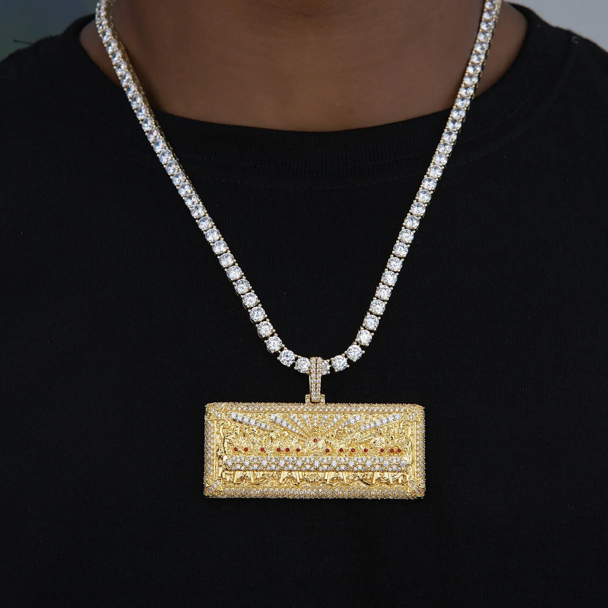 Large Iced The Last Supper Pendant in Yellow Gold