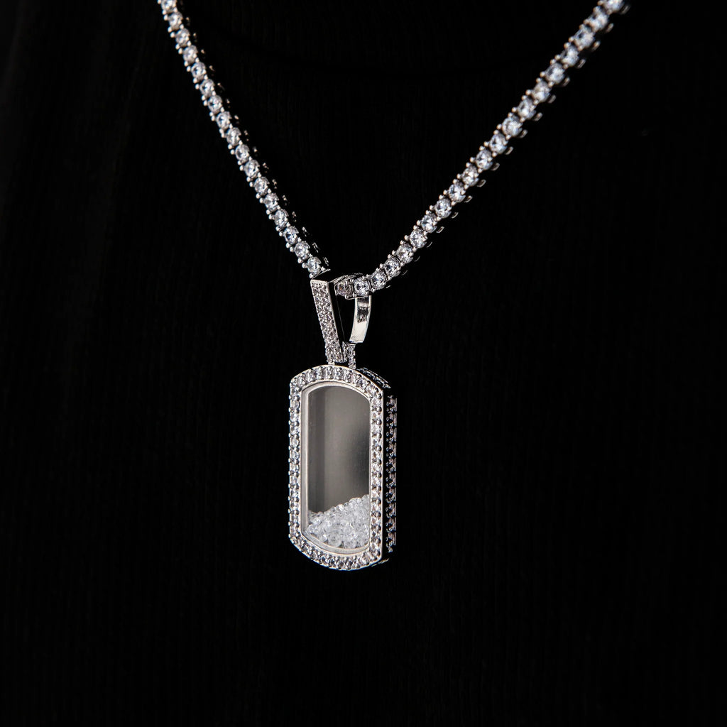 Loose Diamond Dog Tag Pendant in White Gold