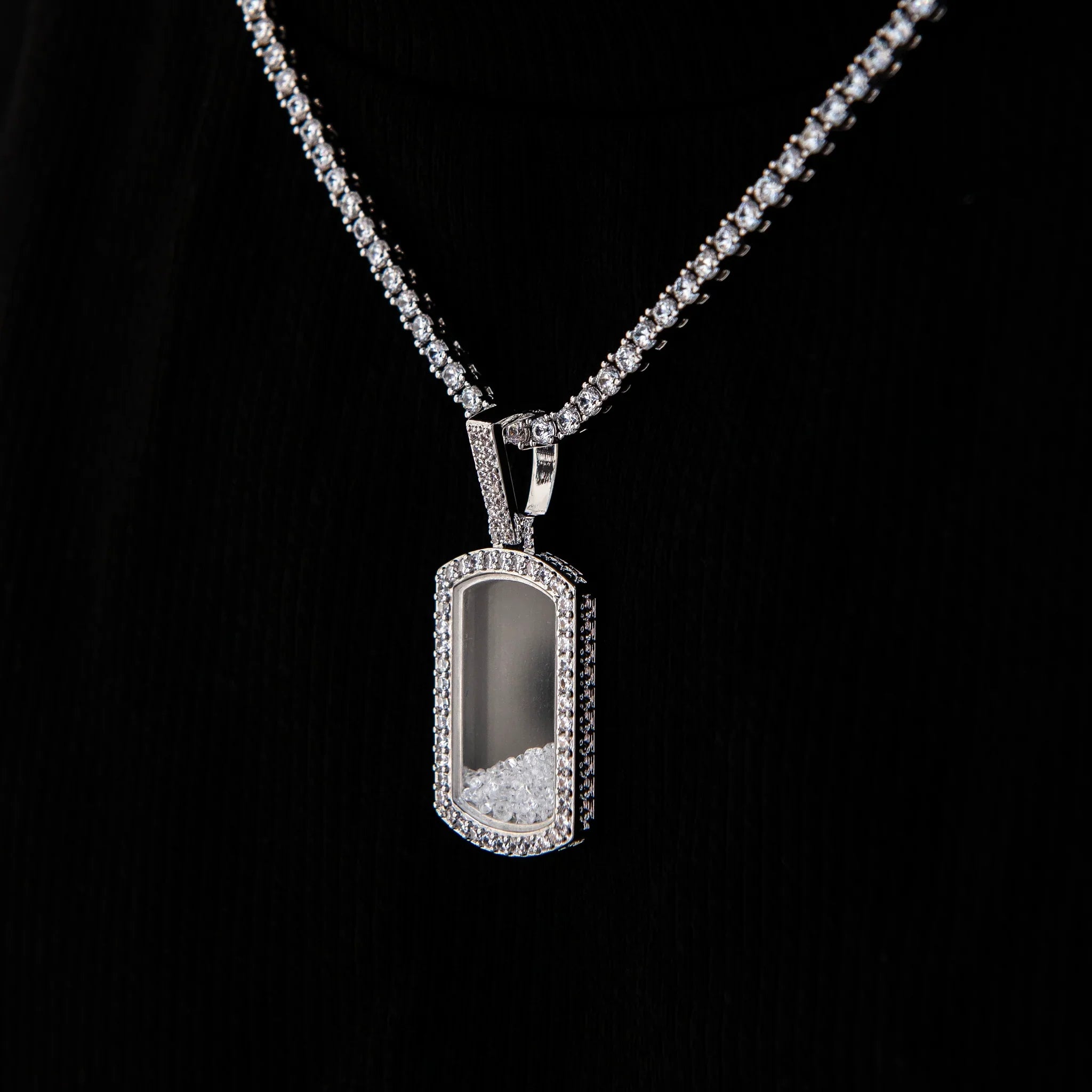 Loose Diamond Dog Tag Pendant in White Gold
