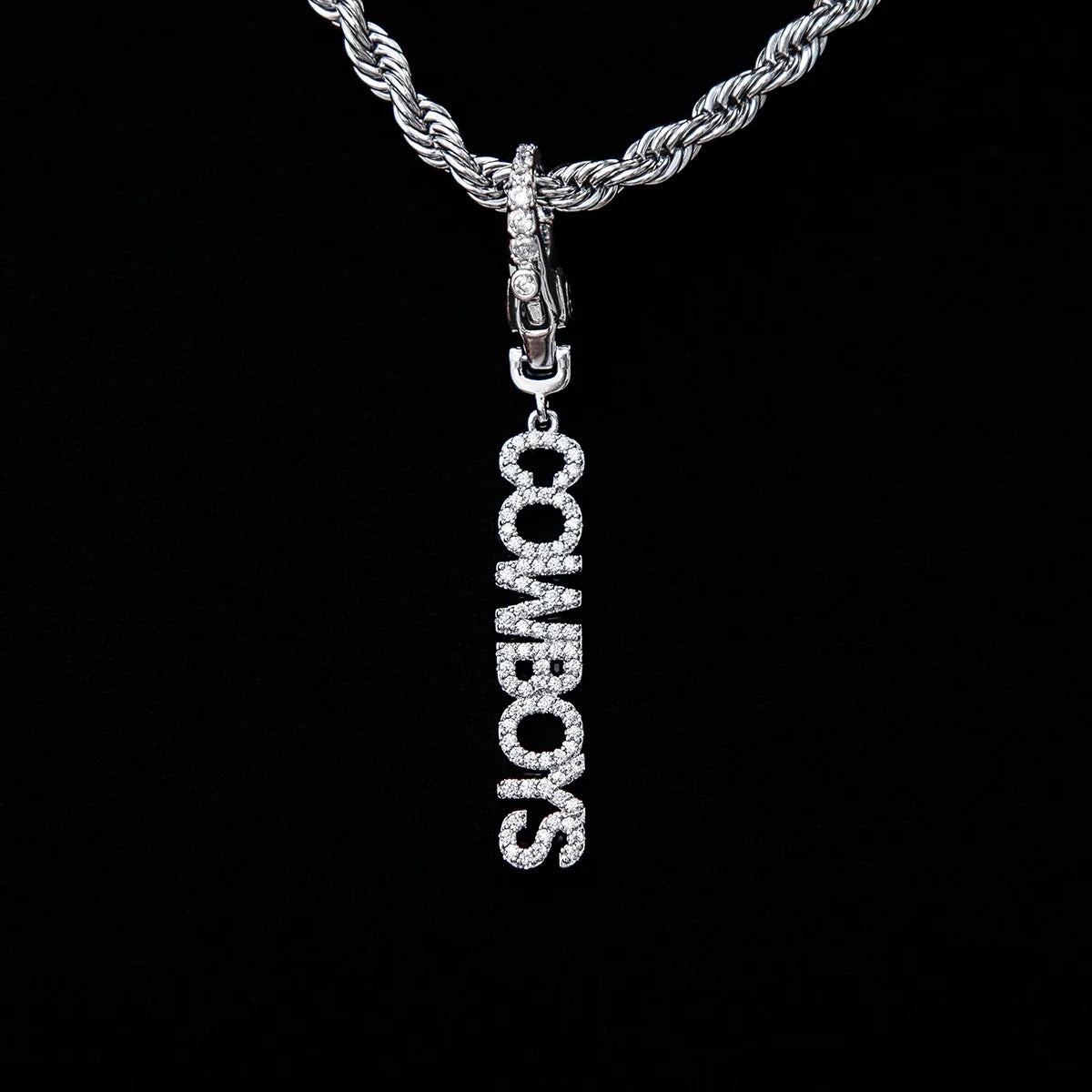 Dallas Cowboys Official NFL Wordmark Logo Clip On Pendant - White Gold