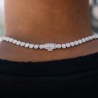Men's Moissanite Micro Clustered Rosary Chain Necklace in White Gold Vermeil