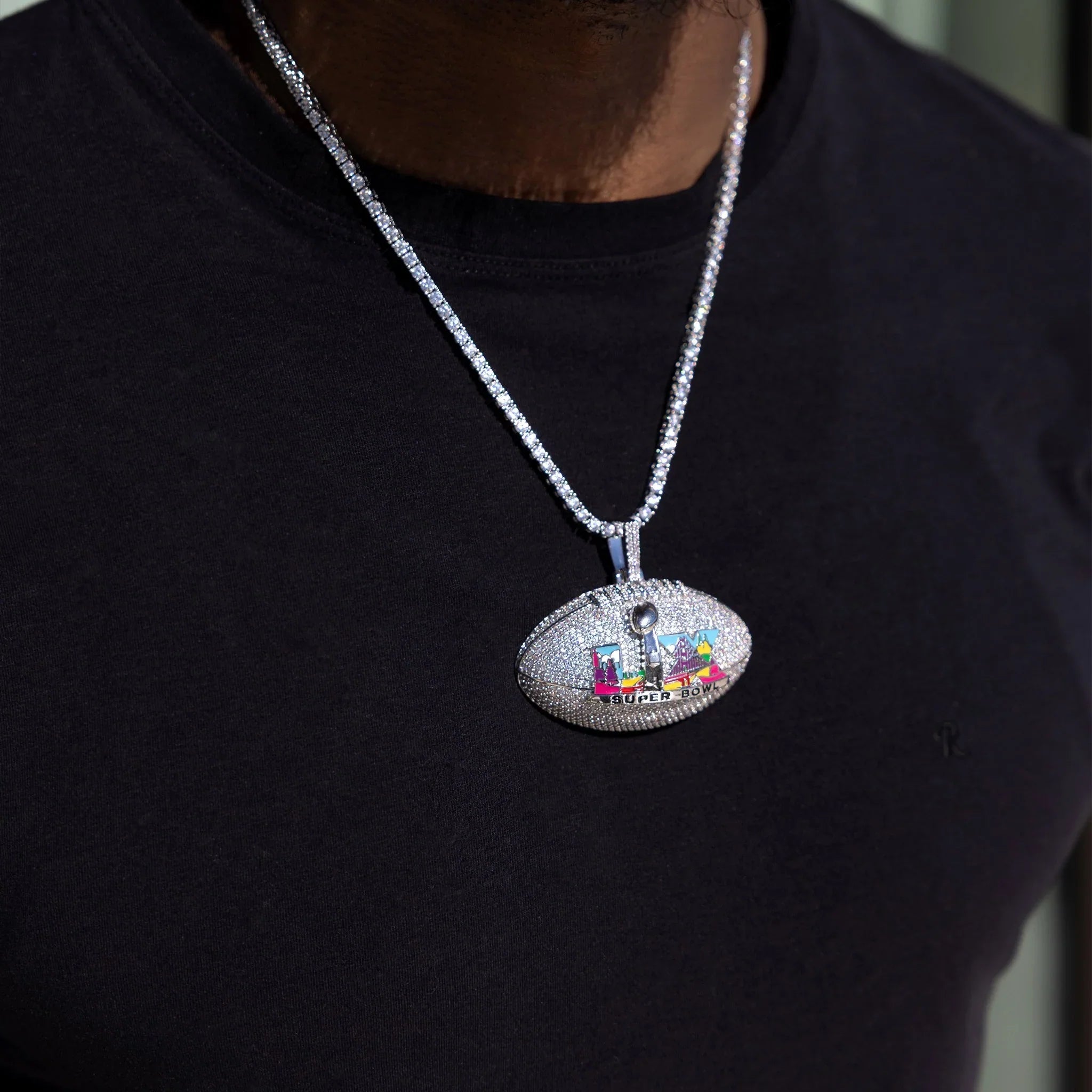 Iced Super Bowl LX Official NFL Football Pendant in White Gold