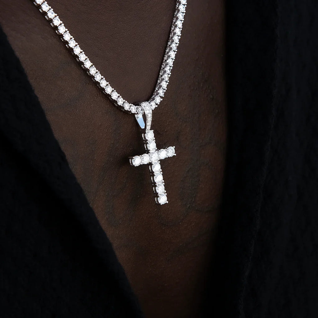 Moissanite Diamond Cross Pendant in Sterling Silver