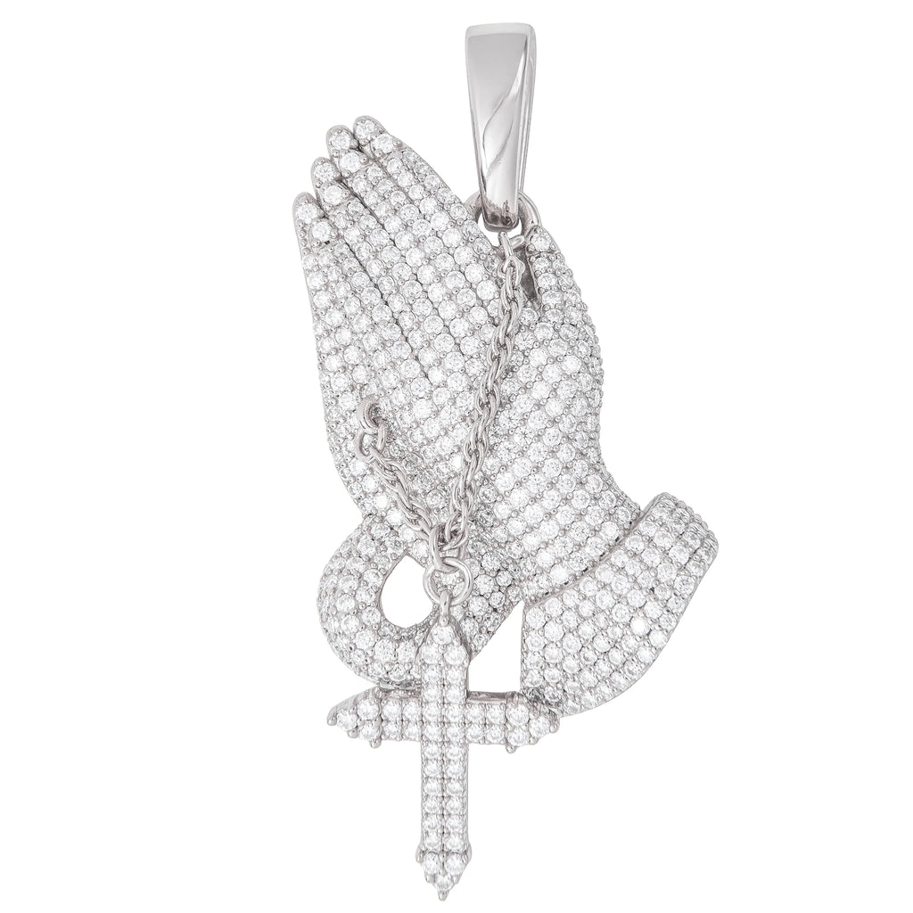 Moissanite Praying Hands Pendant in Sterling Silver