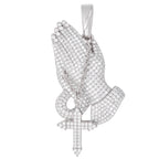 Moissanite Praying Hands Pendant in Sterling Silver