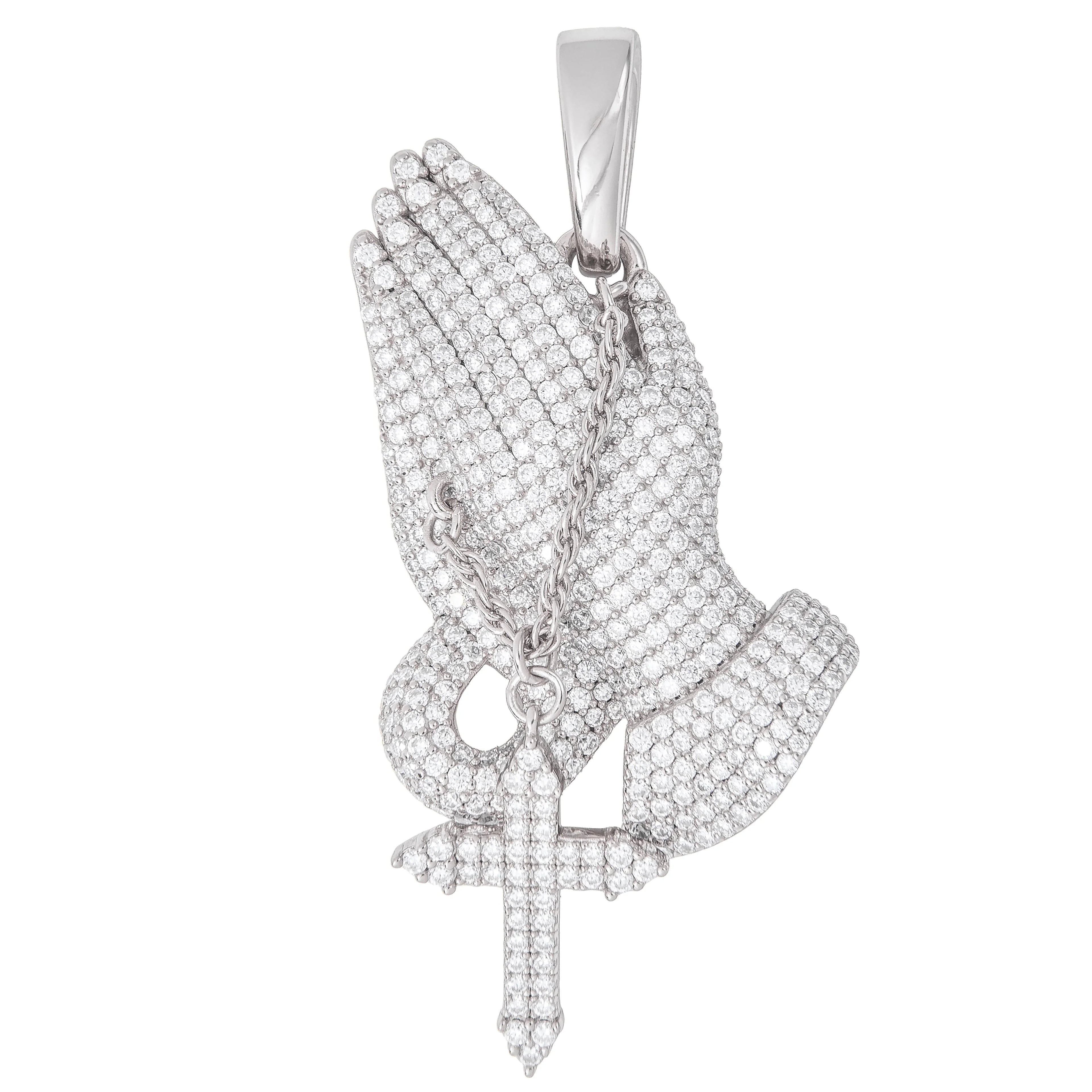 Moissanite Praying Hands Pendant in Sterling Silver
