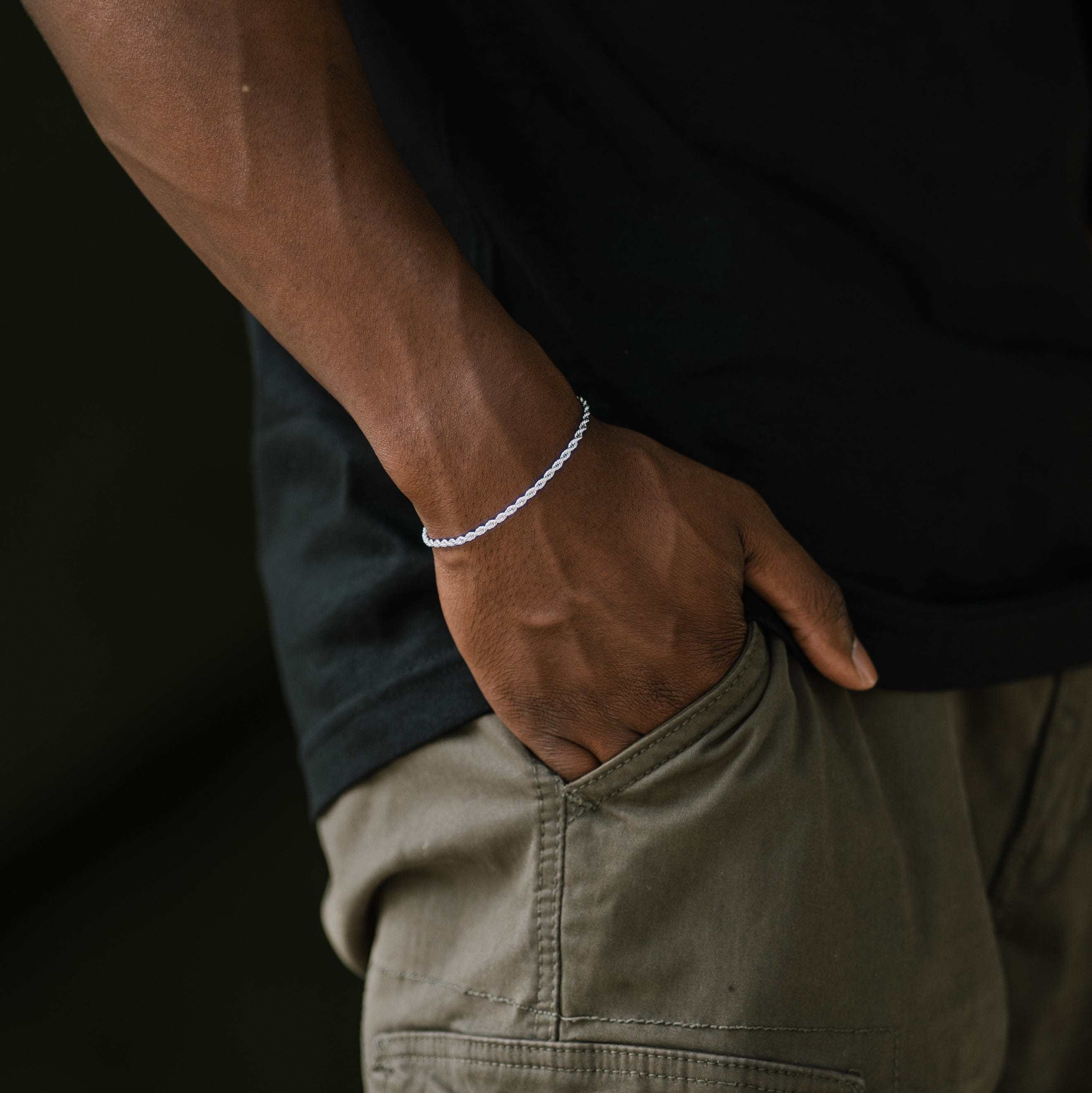 Rope Bracelet in White Gold (Adjustable)- 2mm