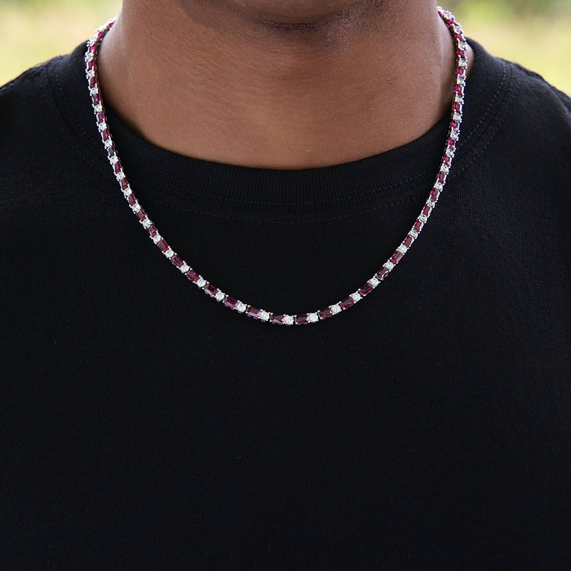 Ruby Baguette Tennis Chain in White Gold - 4MM