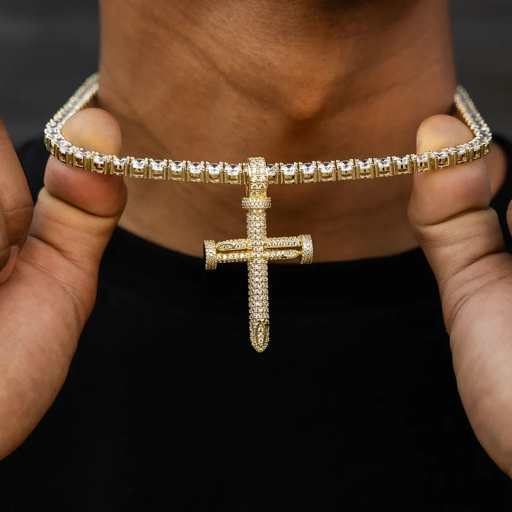 Round Nail Cross Pendant in Yellow Gold
