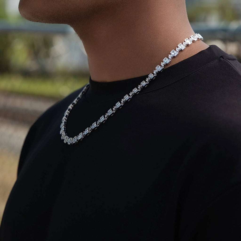 Diamond Square Cut Tennis Chain in White Gold