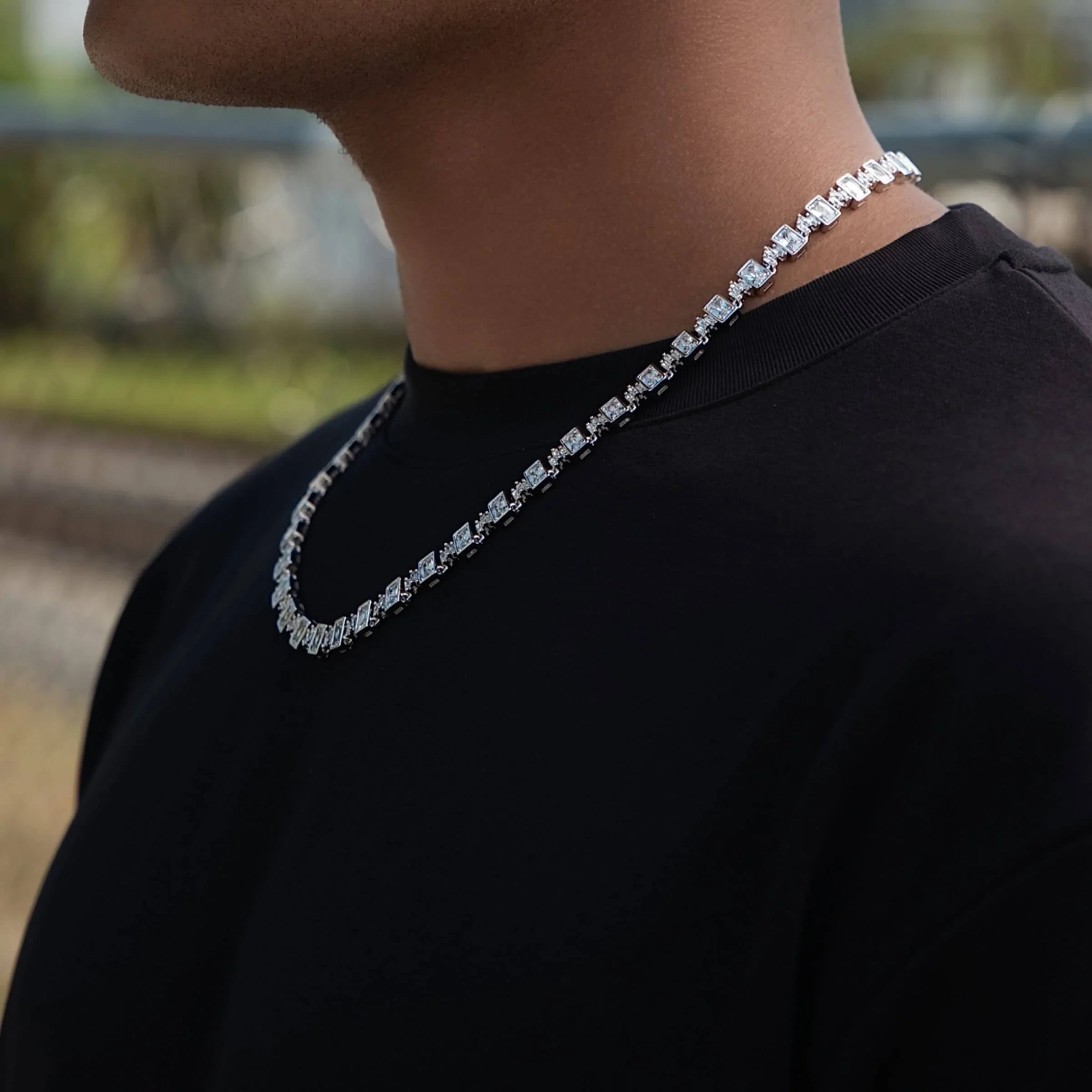 Diamond Square Cut Tennis Chain in White Gold