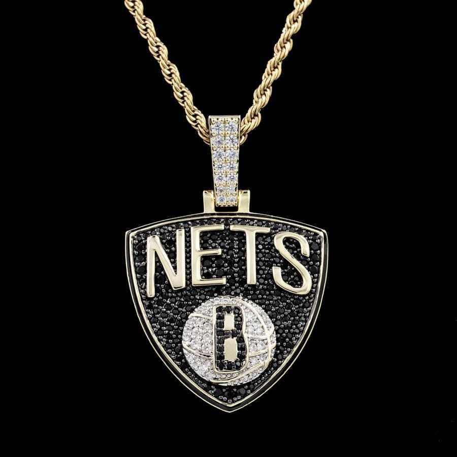 Brooklyn Nets Official NBA Logo Pendant in Yellow Gold