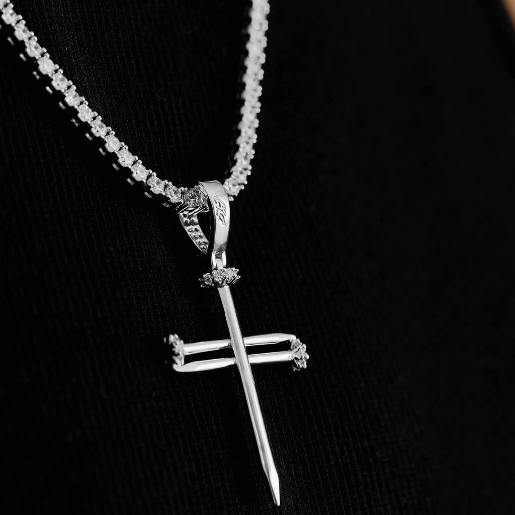 Nail Cross Pendant in White Gold
