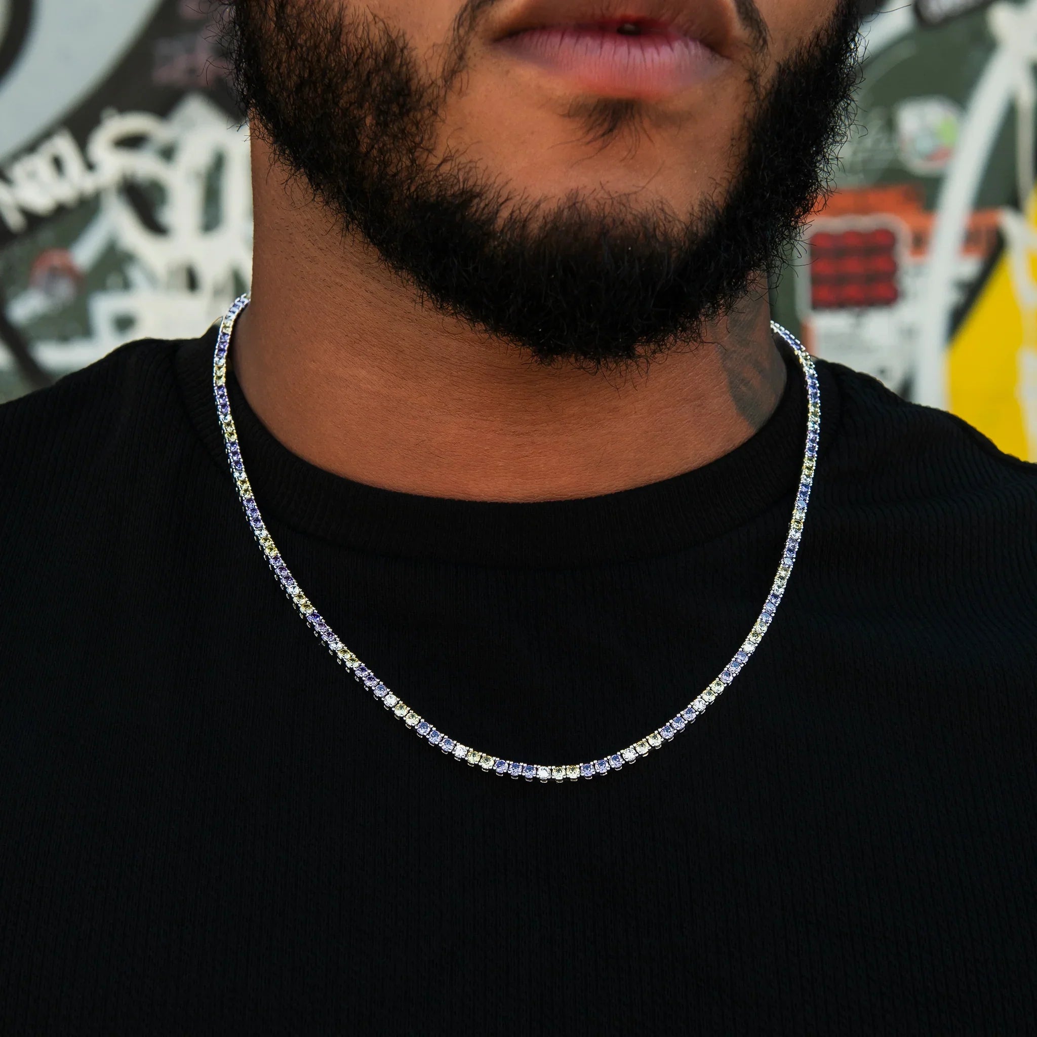 3MM Diamond Colored Tennis Chains in White Gold- All Colors
