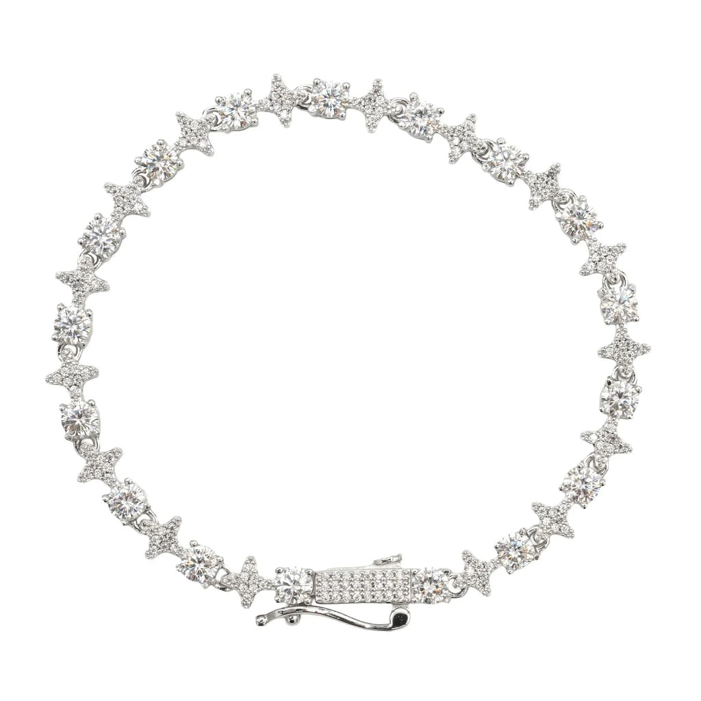 Men's Moissanite Round Stone Star Tennis Bracelet in White Gold Vermeil - 6mm