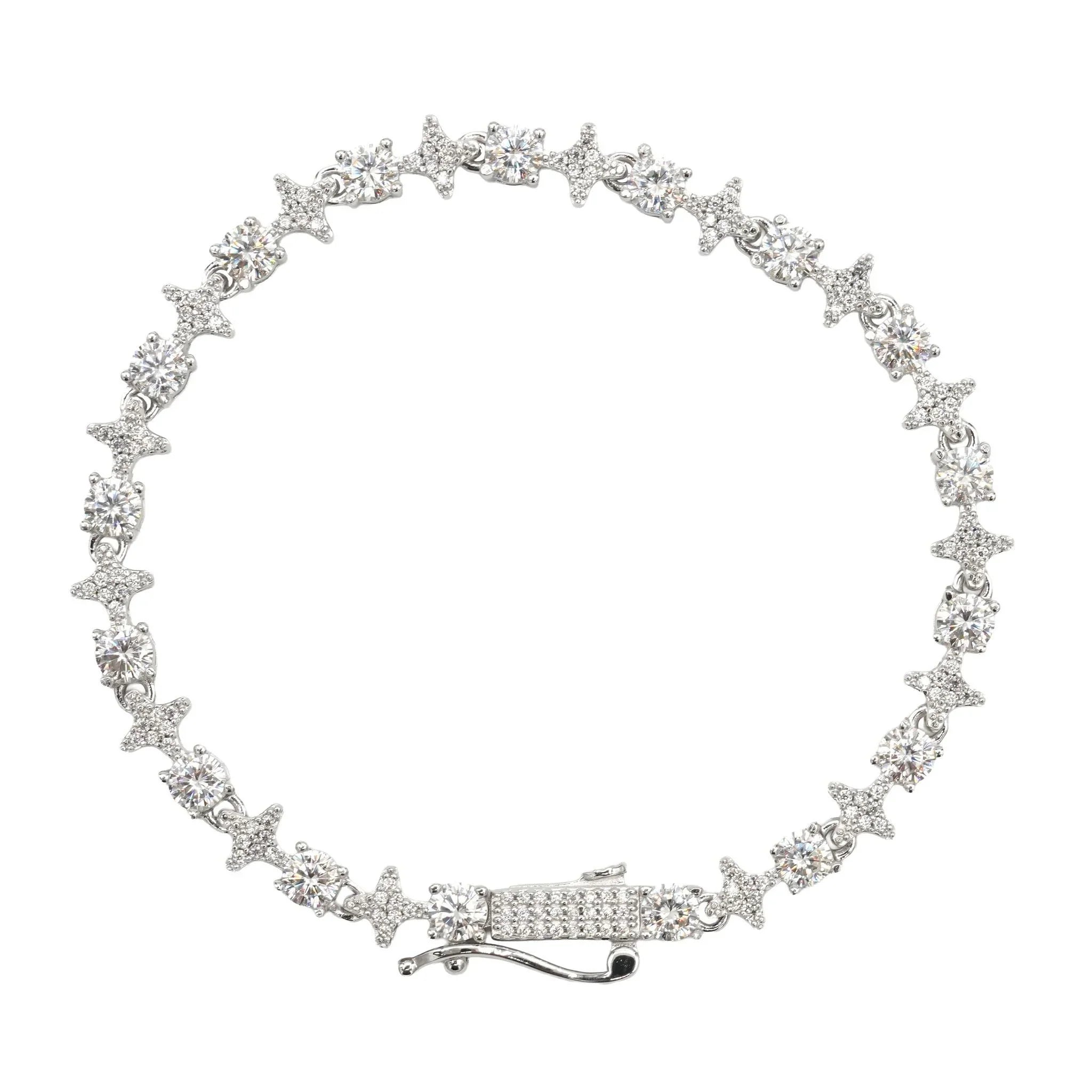 Men's Moissanite Round Stone Star Tennis Bracelet in White Gold Vermeil - 6mm