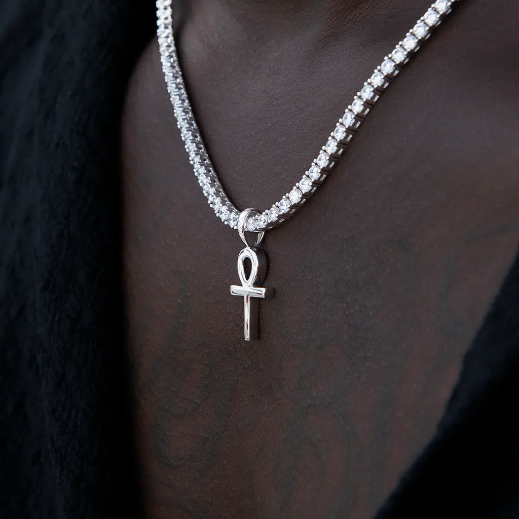 Micro Simple Ankh Cross Pendant in White Gold