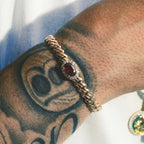 Iced Burgundy Oval Cuff Bracelet in Rose Gold - 3mm