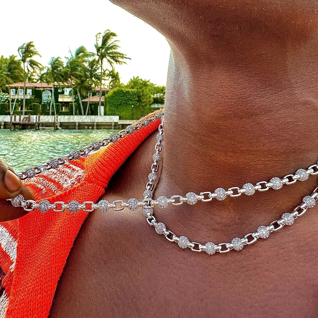 Iced Ball Box Link Chain in White Gold - 6mm