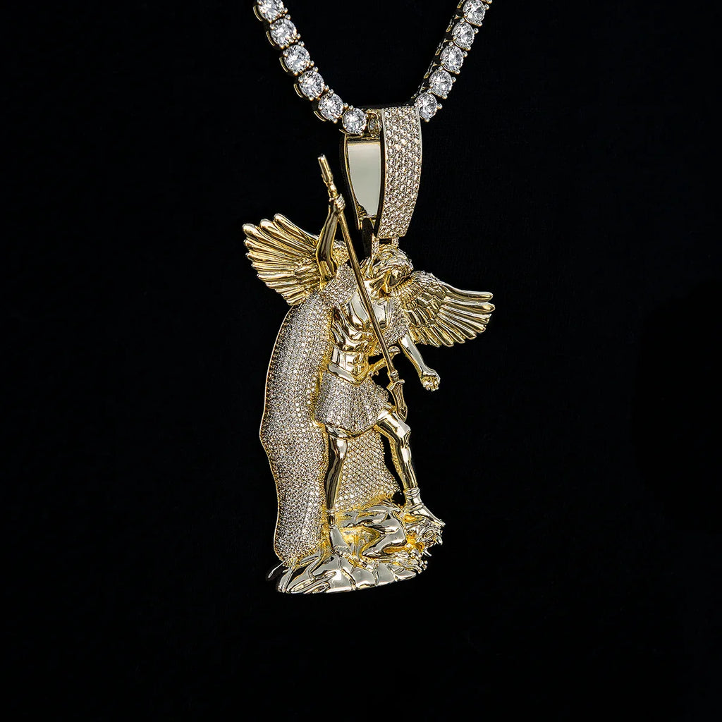 Extra Large Saint Michael Pendant in Yellow Gold