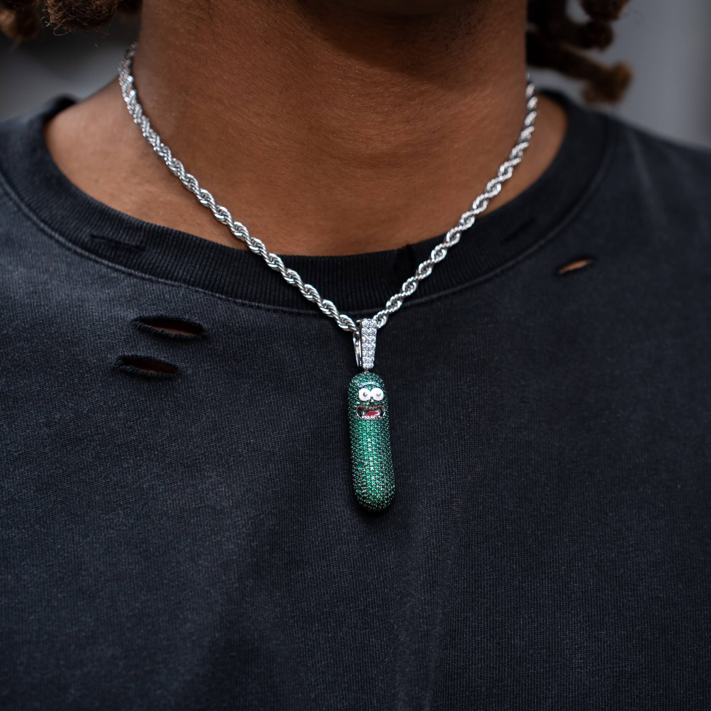 Rick & Morty Pickle Official Warner Bros. Pendant in White Gold