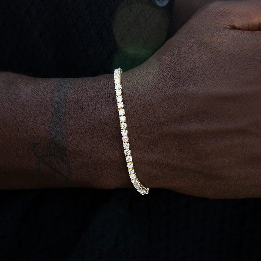 Men's Moissanite Diamond Tennis Bracelet in Yellow Gold Vermeil- 3mm