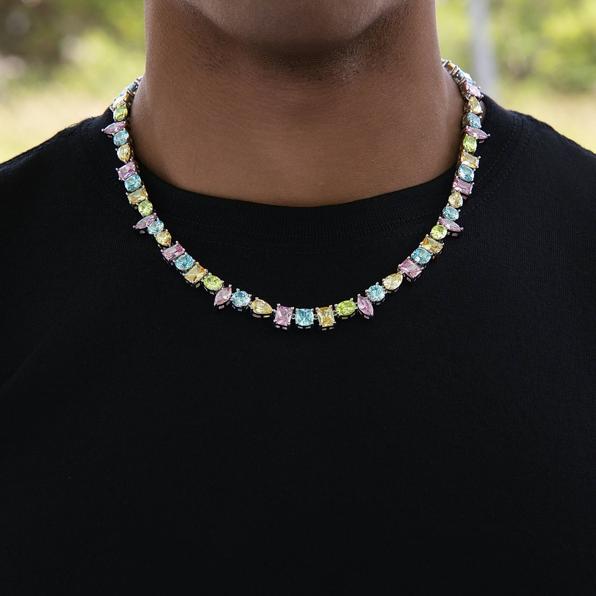Floating Pastel Multicolor Stone Chain in White Gold