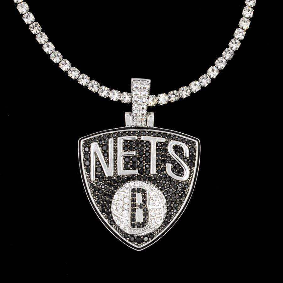 Brooklyn Nets Official NBA Logo Pendant in White Gold
