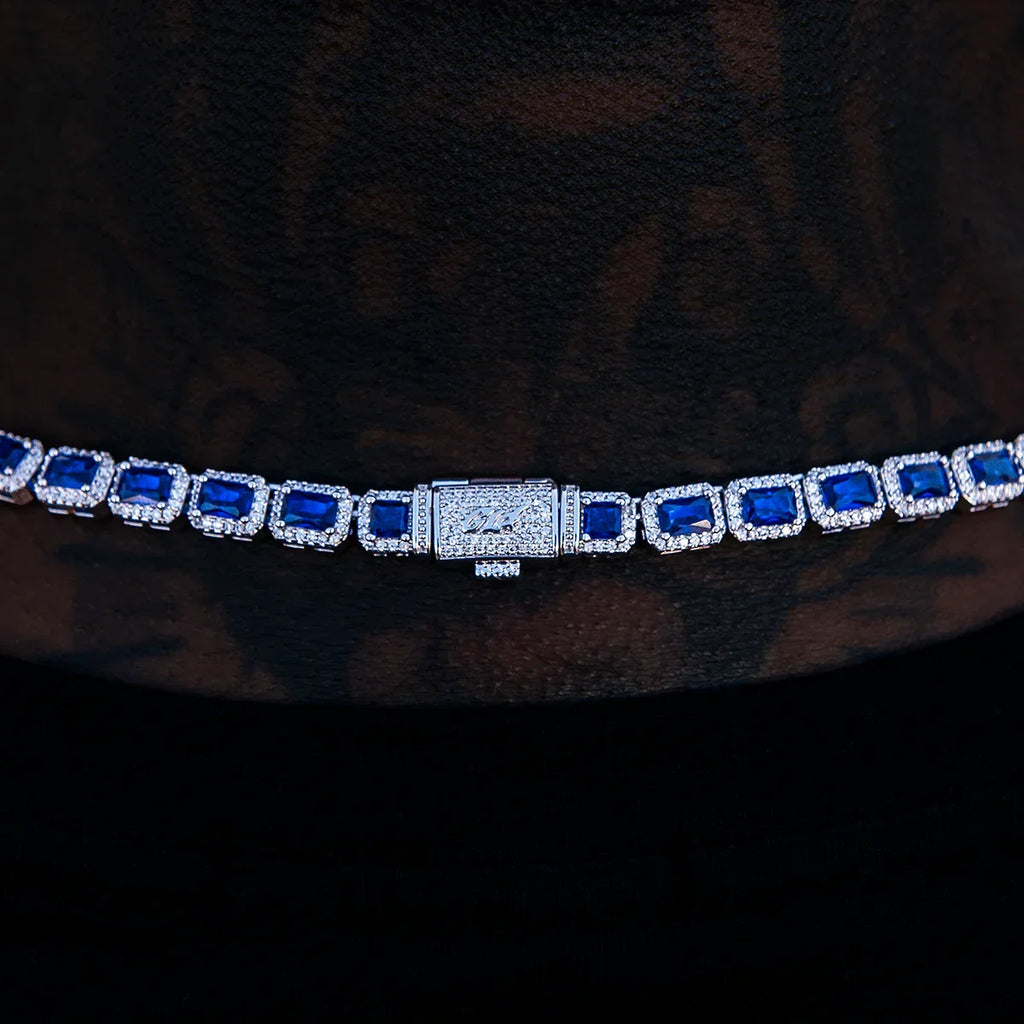 Sapphire Cushion Cut Tennis Chain in White Gold - 7mm