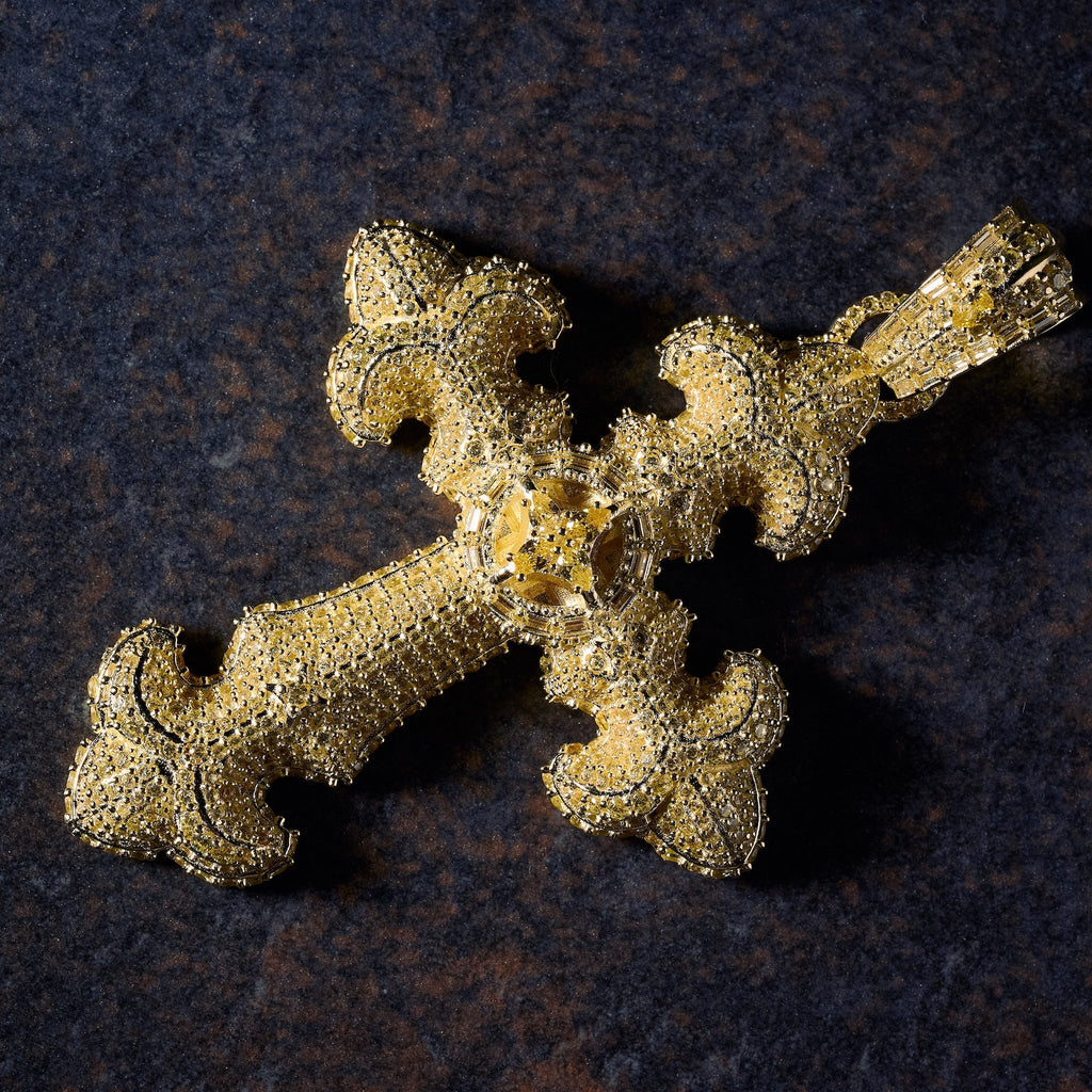 GLD X Bloody Osiris Large Iced Canary Cross Pendant in Yellow Gold Vermeil