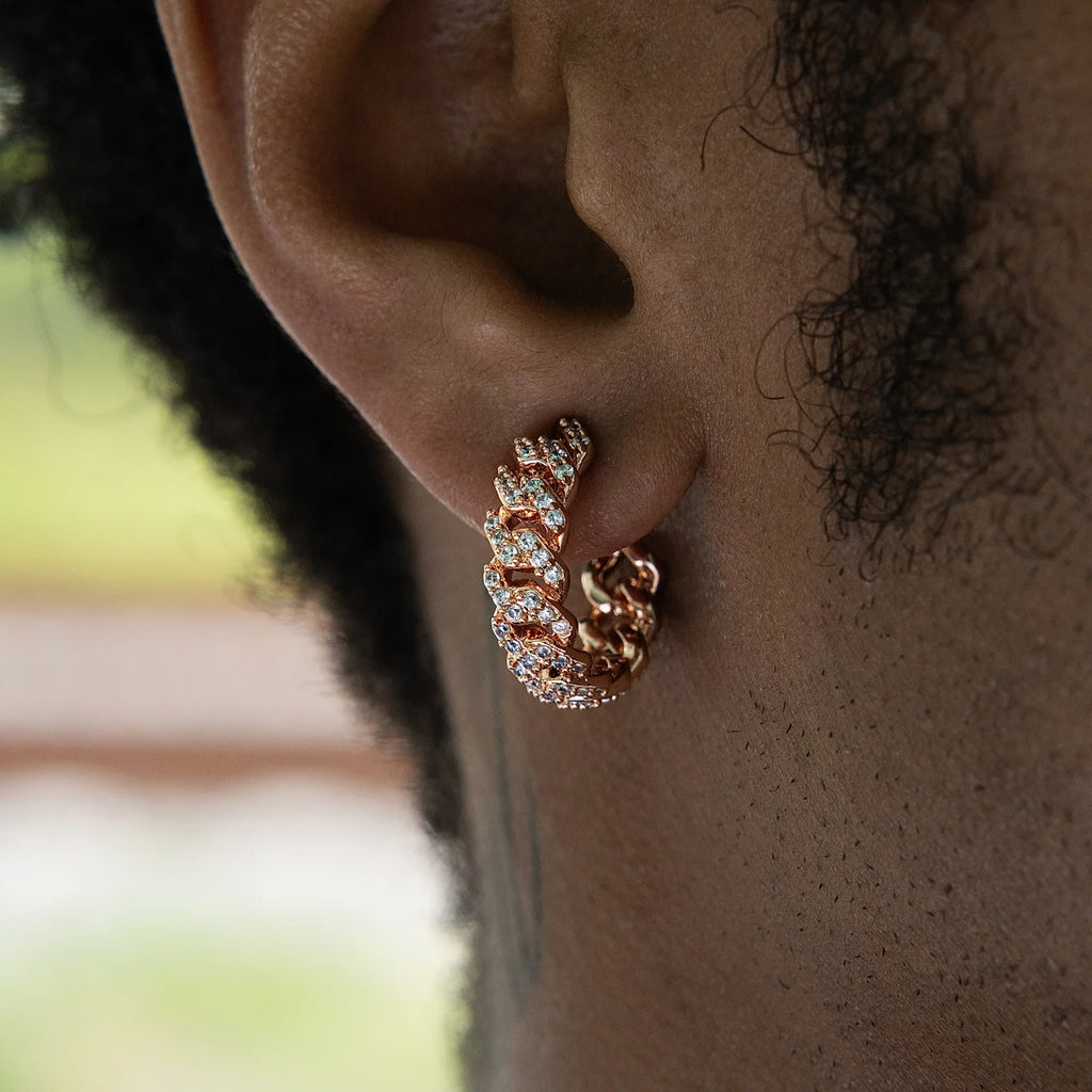 Huggie Diamond Prong Hoop Earrings in Rose Gold