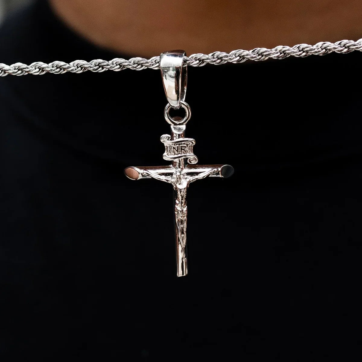 Crucifix Cross Pendant in White Gold