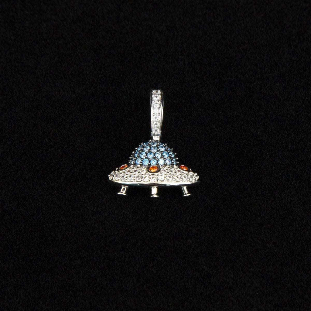 Micro Iced UFO Pendant in White Gold