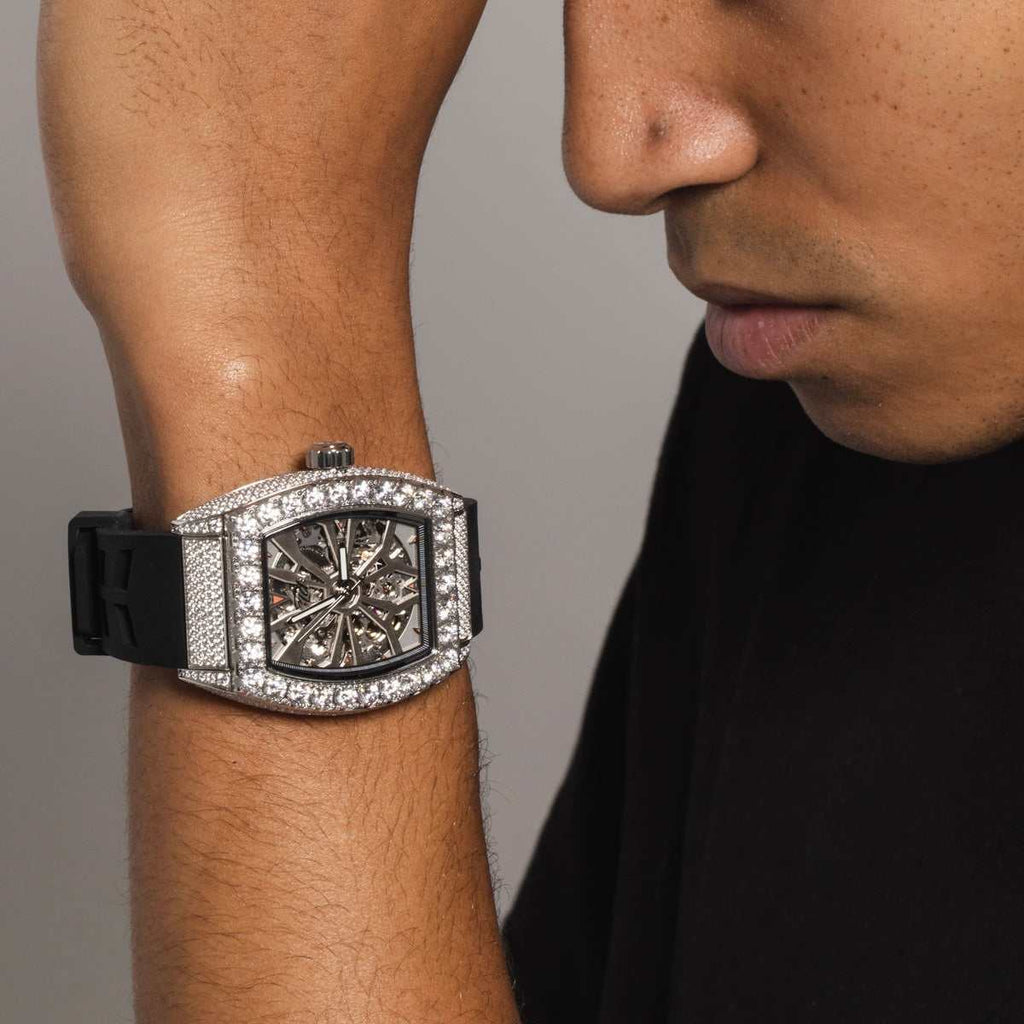 40MM Perennial Era® Skeleton Watch- Fully Iced w/ Rubber Strap