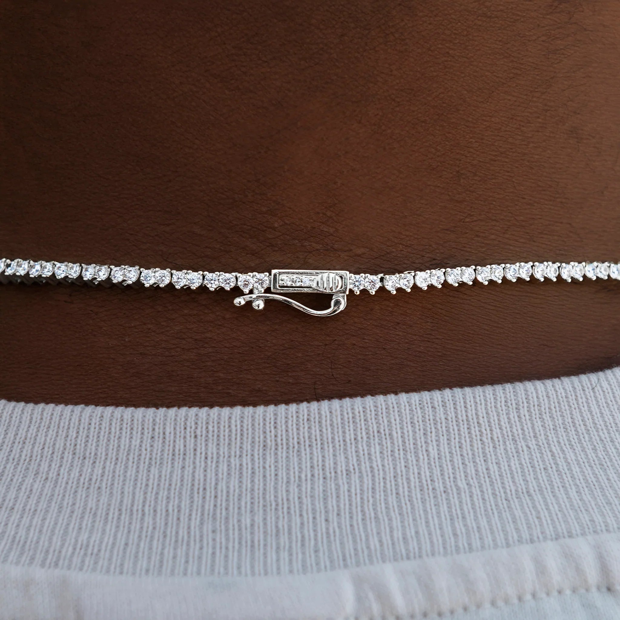 3 Prong Tennis Chain in White Gold -2mm