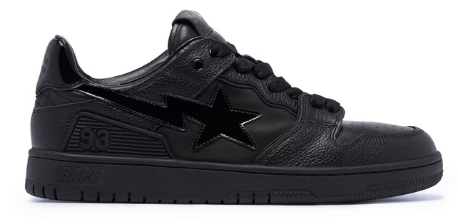 A Bathing Ape SK8 Sta Triple Black Patent Leather Sta Logo