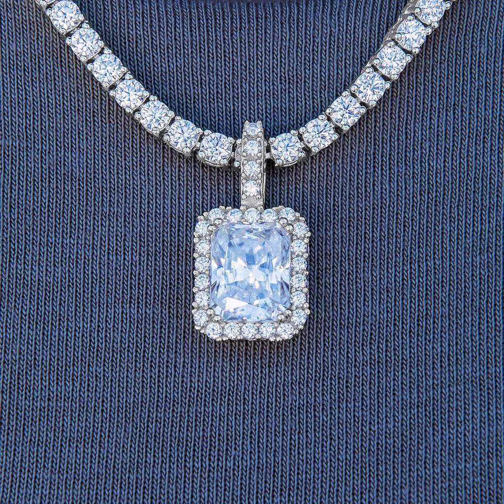 Moissanite Micro Diamond Stone Pendant in Sterling Silver