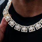 Layered Halo Diamond Link Chain in Yellow Gold