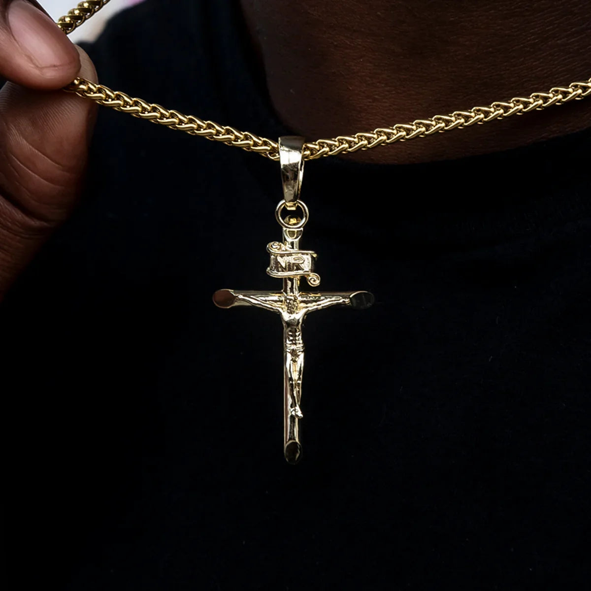 Large Crucifix Cross Pendant in Yellow Gold