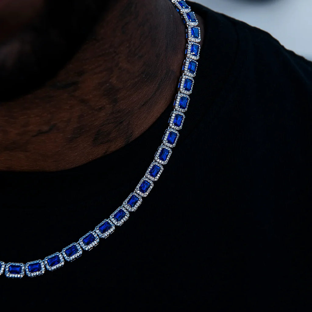 Sapphire Cushion Cut Tennis Chain in White Gold - 7mm