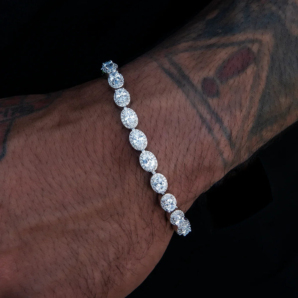 Diamond Oval Clustered Tennis Chain + Bracelet Bundle in White Gold- 4mm