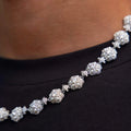 Iced Clustered Pearl Flower Chain in White Gold - 12MM