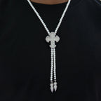 Iced Cross Pearl Bolo Chain in White Gold