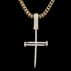 Iced Nail Cross in Yellow Gold