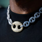 Iced Two Tone Large Link Puffed Mariner Chain in White & Yellow Gold - 15mm