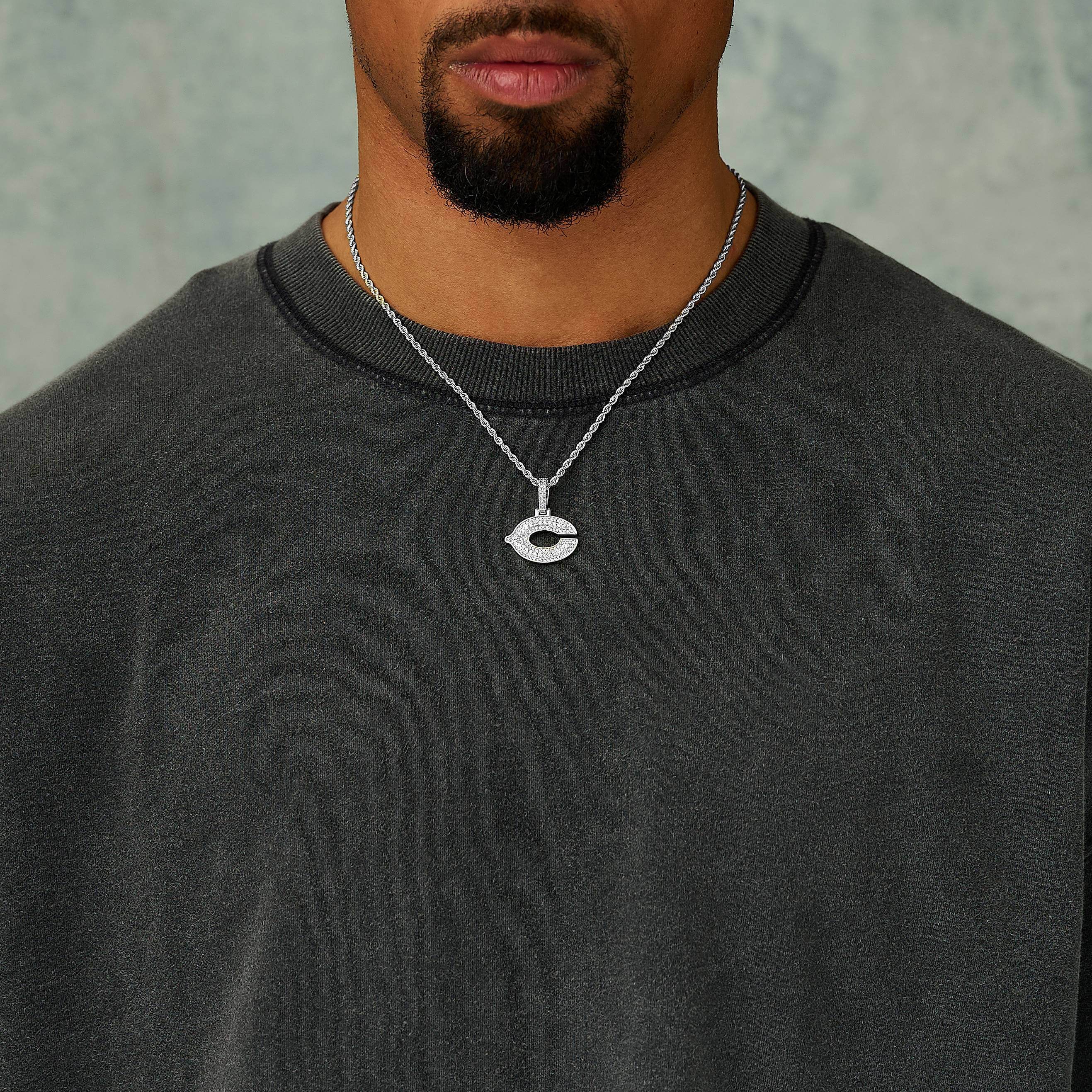 Chicago Bears Official NFL Micro Logo Pendant in White Gold