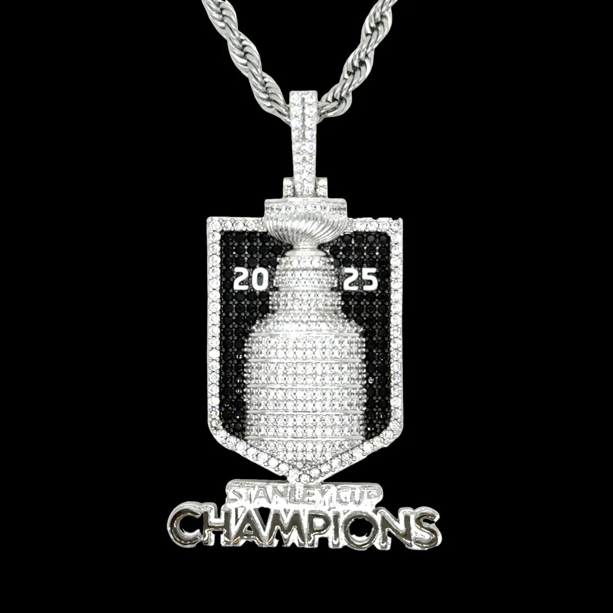 2025 Stanley Cup Official NHL Championship Pendant with 20" Rope Chain in White Gold