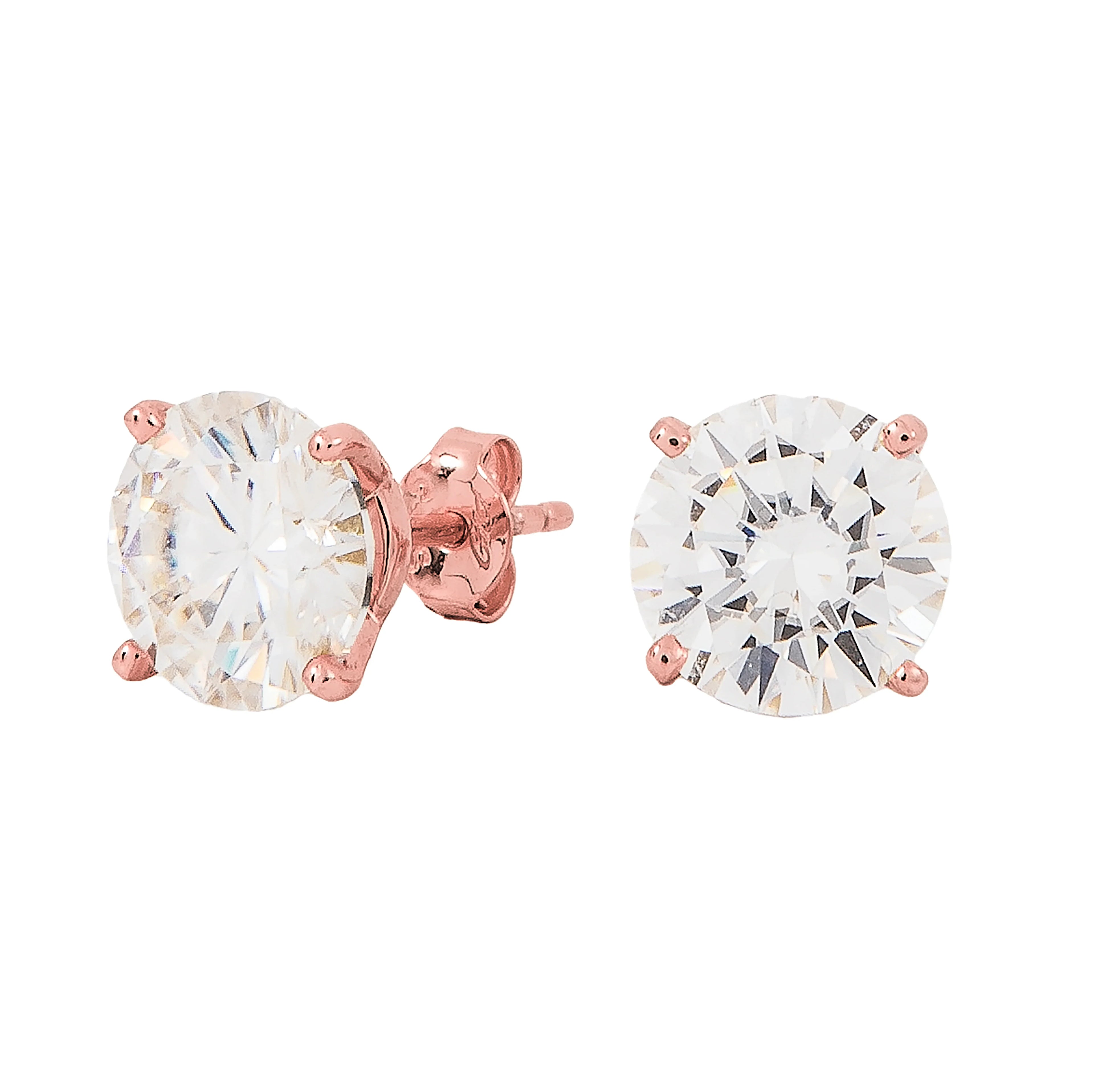 8MM Round Cut Moissanite Diamond Stud Earrings in Rose Gold Vermeil
