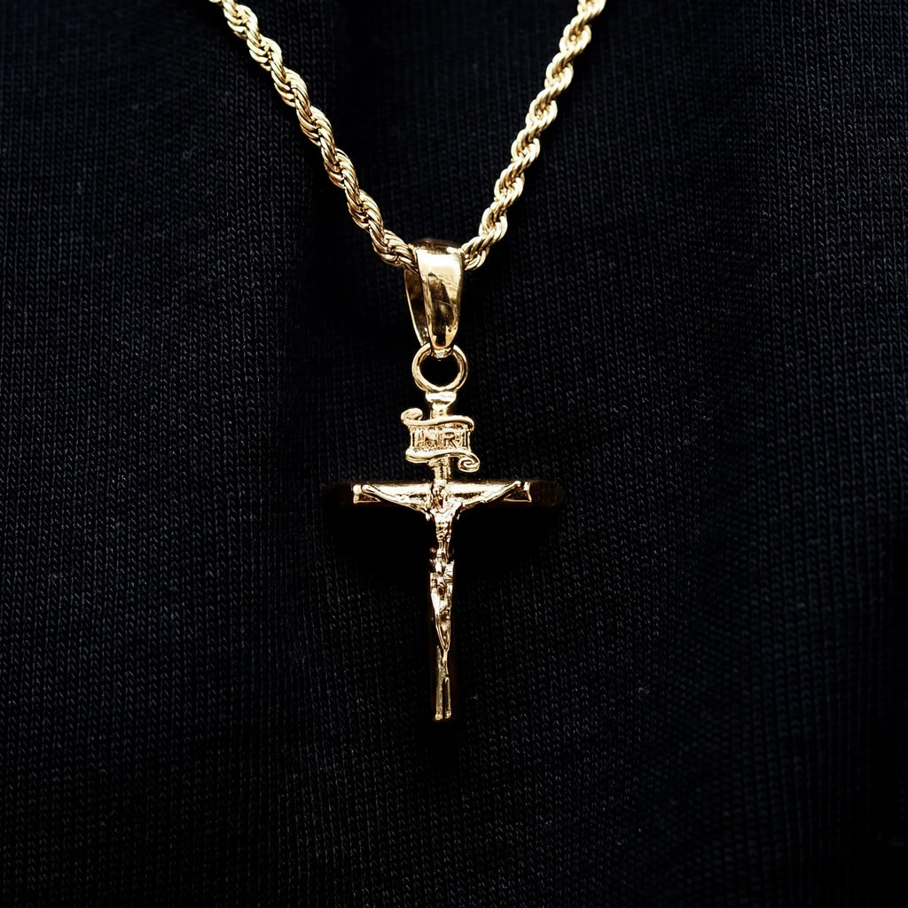 Crucifix Pendant + 2MM Rope Chain Bundle in Yellow Gold