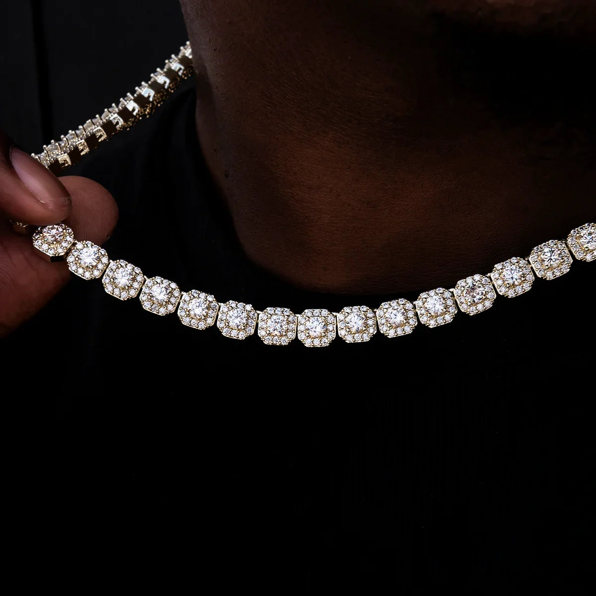 Clustered Tennis Chain in Yellow Gold- 8.5mm
